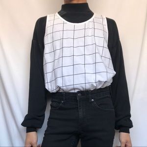 Jackson White Tank Top with Black Grid Lines